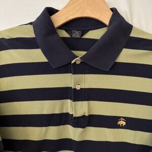 346 Brooks Brothers Mens XL Blue/Green Striped Polo Logo Short Sleeved